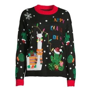 Holiday Time Christmas Llama Sequin Sweater